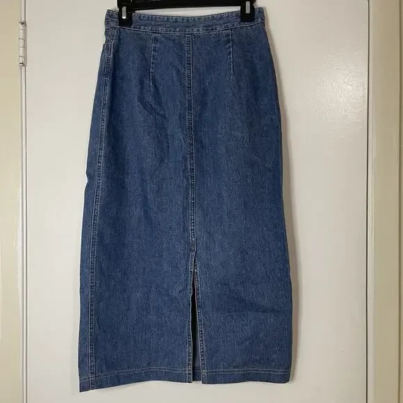 RALPH LAUREN blue denim midi skirt vintage size petite 4